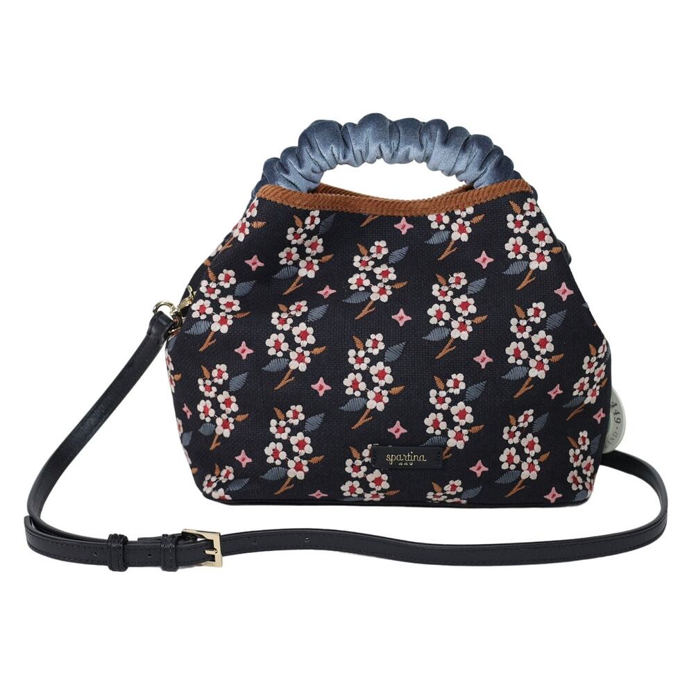 Spartina 449 Crossbody Velvet Handle Bucket Bag - White Hall Blossom Sprig - NWT